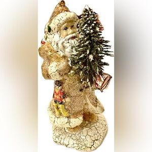 NEW NWT Handmade Paper Mache Sugared Santa Claus Figure Ornament BrushTree
